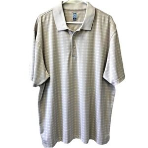 PGA Tour Men's Golf Polo Shirt 2XL Tan Brown Grid Pattern SS Embroidered Logo